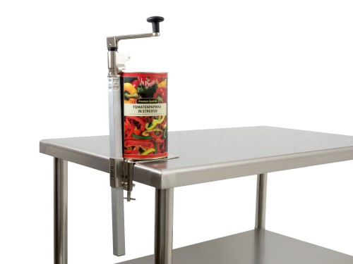 SARO Industriedosenöffner Modell CARRA Made in Europe - Material: Leichtmetall, (Bodenplatt) vernickelt - Für Dosen bis Ø 230 x H 260 mm