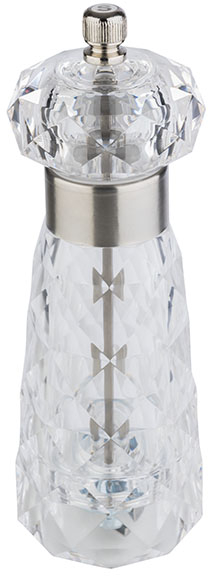 Salzmühle -DIAMOND- Ø 6 cm, H: 18 cm Acryl, Edelstahl, mattiert Farbe: transparent Mahlwerk aus Edelstahl Mahlgrad stufenlos