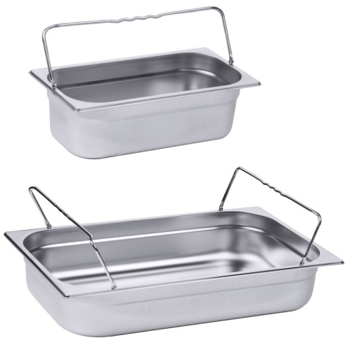 GN-Behälter mit Bügelgriffen Serie 6700, aus Edelstahl 18/10, DIN 66075 bzw. EuroNorm 631-1, stapelbar Tiefe: 10 cm, Volumen: 6,5 l,