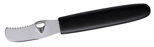 Orangenschäler mit schwarzem glasfaserverstärktem Polyamid-Griff, aus gezahntem Edelstahl 18/0, mit Ziselierhaken, zum