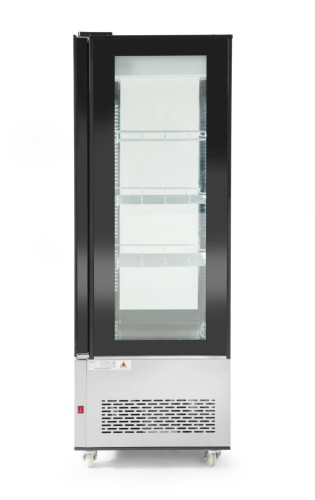 Kühlvitrine RT400L, Gehäuse aus Edelstahl mit Dreifachverglasung. Mit selbstschließender Tür. Zwangsluftkühlung