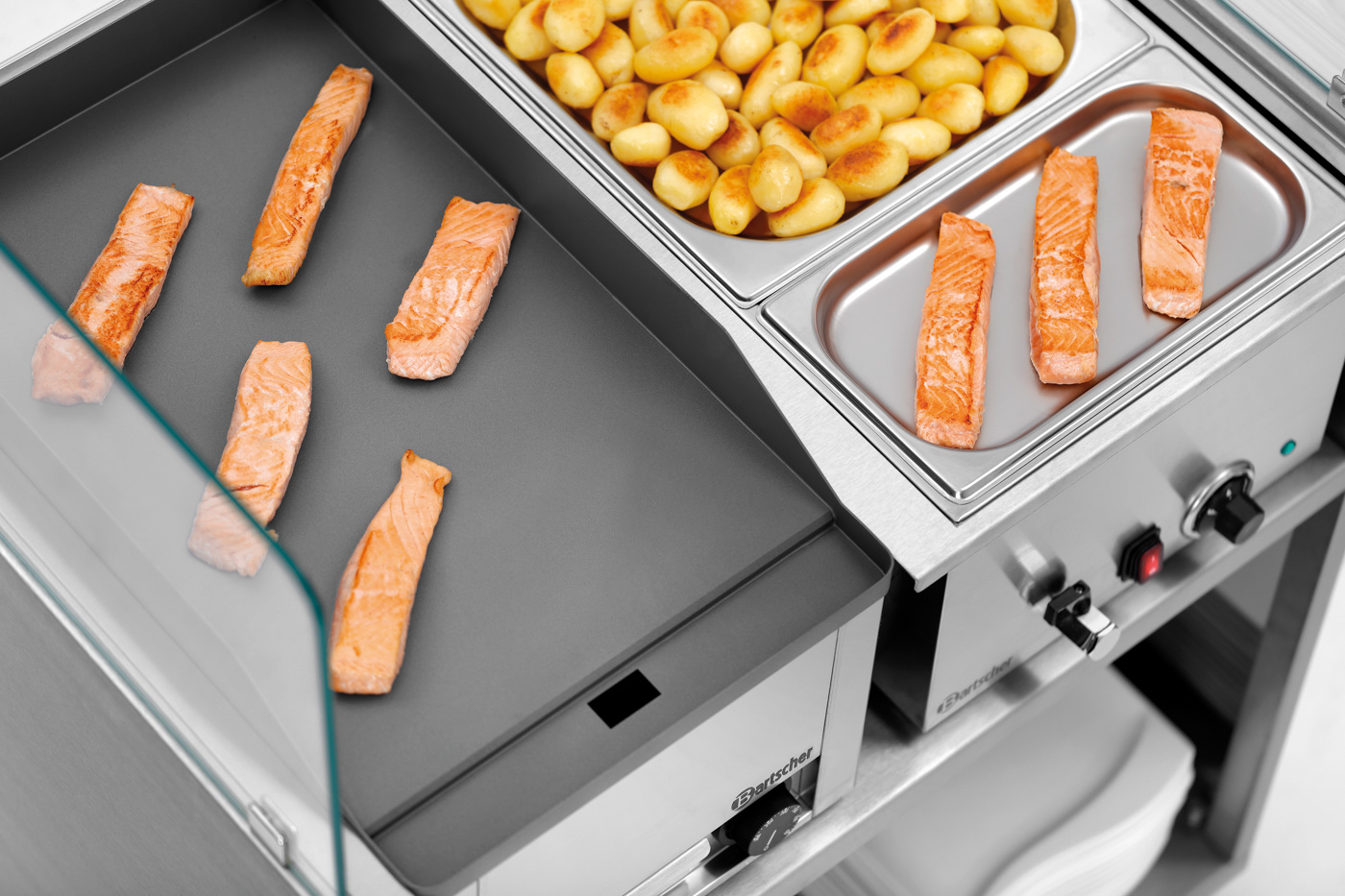 Bartscher Einlegeboden M3 Snackpoint 200 |Ausschnitt 1: Ausgelegt für Griddleplatte GDP320E-G | Maße: 75,5 x 57,8 x 1,5 cm. Gewicht: