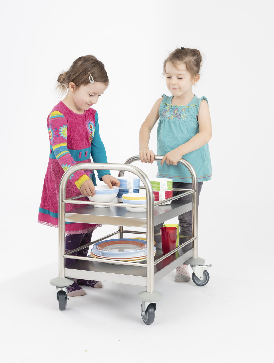 Mini-/ Kinder-Servierwagen TINY mit 2 Böden aus Edelstahl, 530 x 375 x 550mm, Traglast 80kg