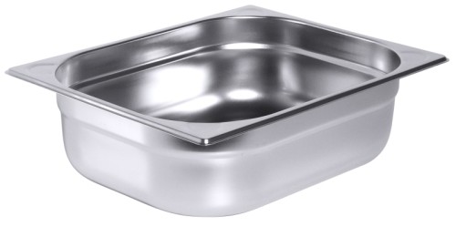 GN-Behälter Serie 8600 aus Edelstahl, DIN 66075 bzw. EuroNorm 631-1, stapelbar, Materialstärke 0,6-0,8 mm mit Randverstärkung.