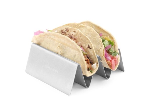Taco-Halter für 2 Taco's, mit einem grauen, waschbaren Beutel, aus Edelstahl
