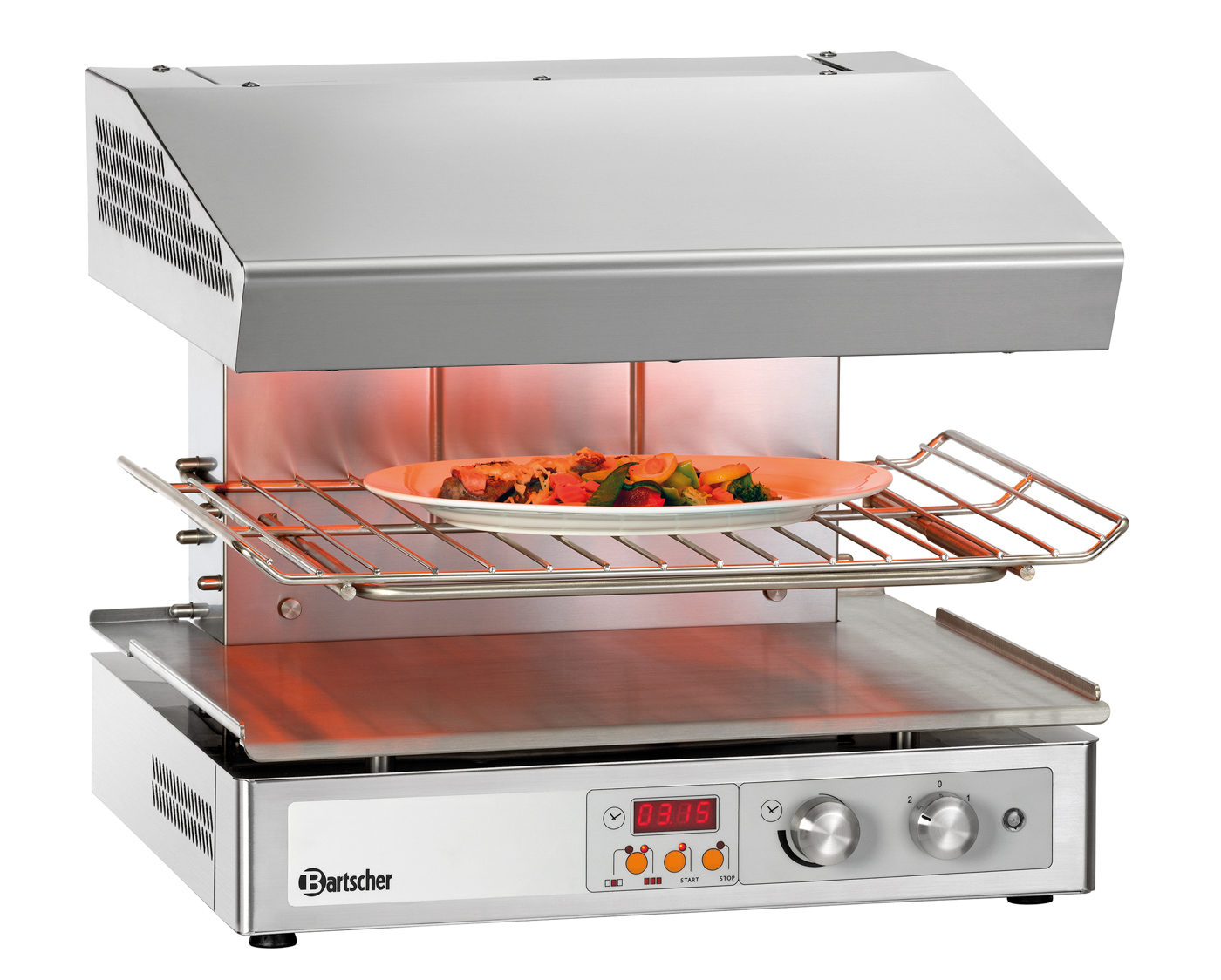 Bartscher Hi-Light-Salamander 600-2Z |Fettauffangbehälter: Ja | Maße: 59 x 55 x 51,5 cm.Gewicht: 40,2 kg