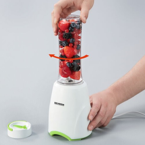 Severin Smoothie Mix & Go, ca. 300 W, ca. 600 ml, Mixer und Trinkbehälter in Einem, Edelstahlmesser, 2 spülmaschinengeeignete und