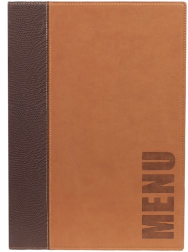 Speisekartenmappe für DIN A4 Blätter einschließlich einer Einlegefolie aus feinem Kunstleder, mit Aufdruck MENU, leicht zu