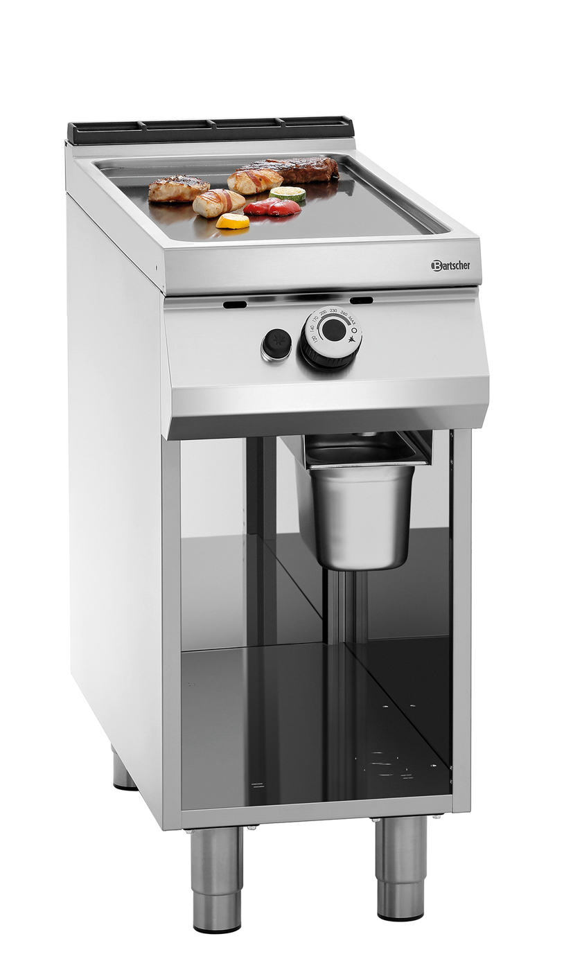 Bartscher Gas-Griddleplatte, glatt, OU |Höhenverstellbar bis: 950 mm | Maße: 40 x 90 x90,0 cm. Gewicht: 63,8 kg