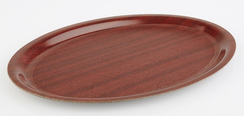 Tablett, oval 29 x 21 cm, H: 1 cm aus Pressholzlaminat Holzdekor rutschfest nicht spülmaschinengeeignet stapelbar Farbe: Braun