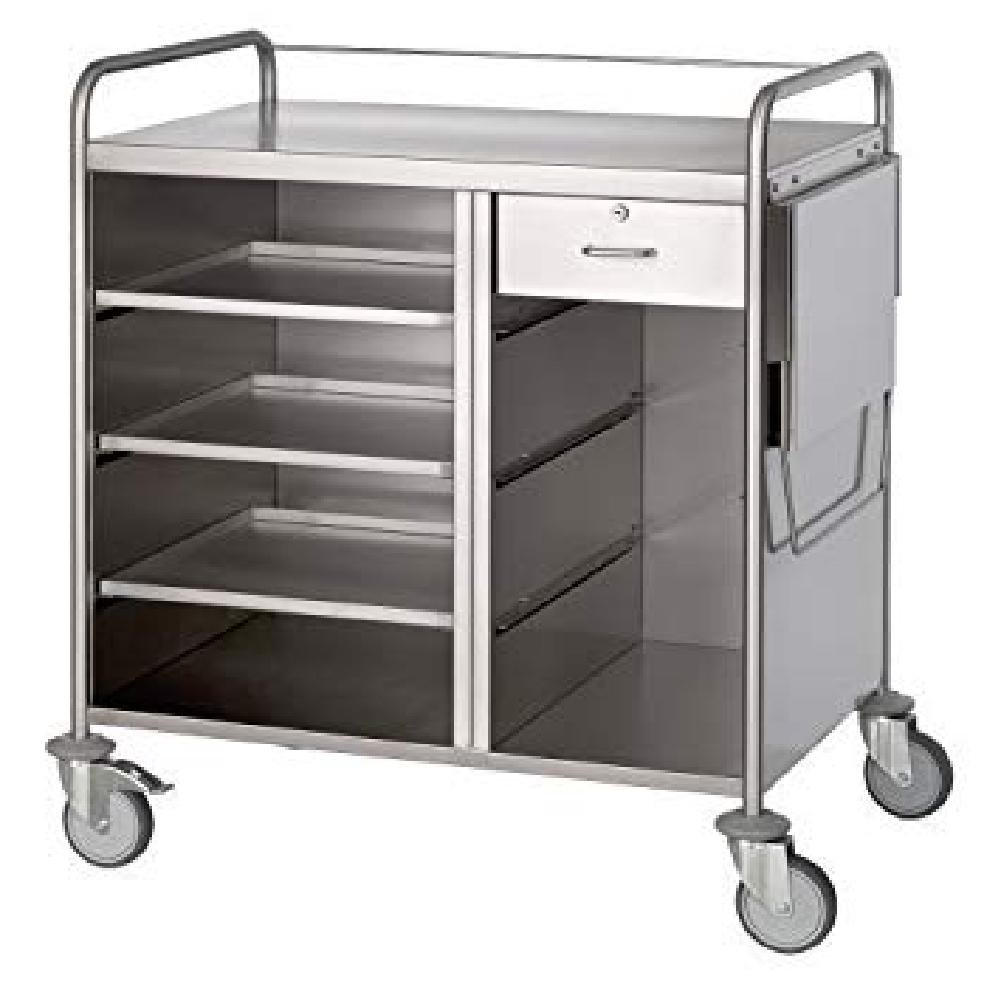 Bonamat Sevierwagen 30S, 100x700x985 mm, 1 Rück- und 2 Seitenwände, 3 Einschübe für Geschirrkörbe oder GN-Behälter, Edelstahl