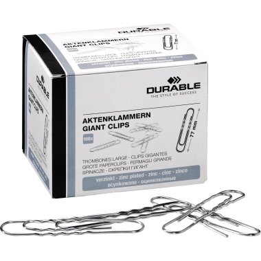 DURABLE Büroklammer runde Form, gewellt 70mm Metall silber 100 St./Pack.