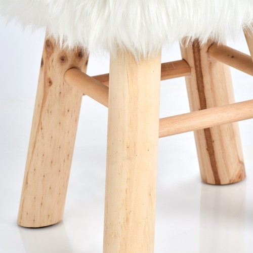 Sitzhocker "Zottel", Holz/Kunstfell, weiß. Ø: 290 mm. Höhe: 390 mm.