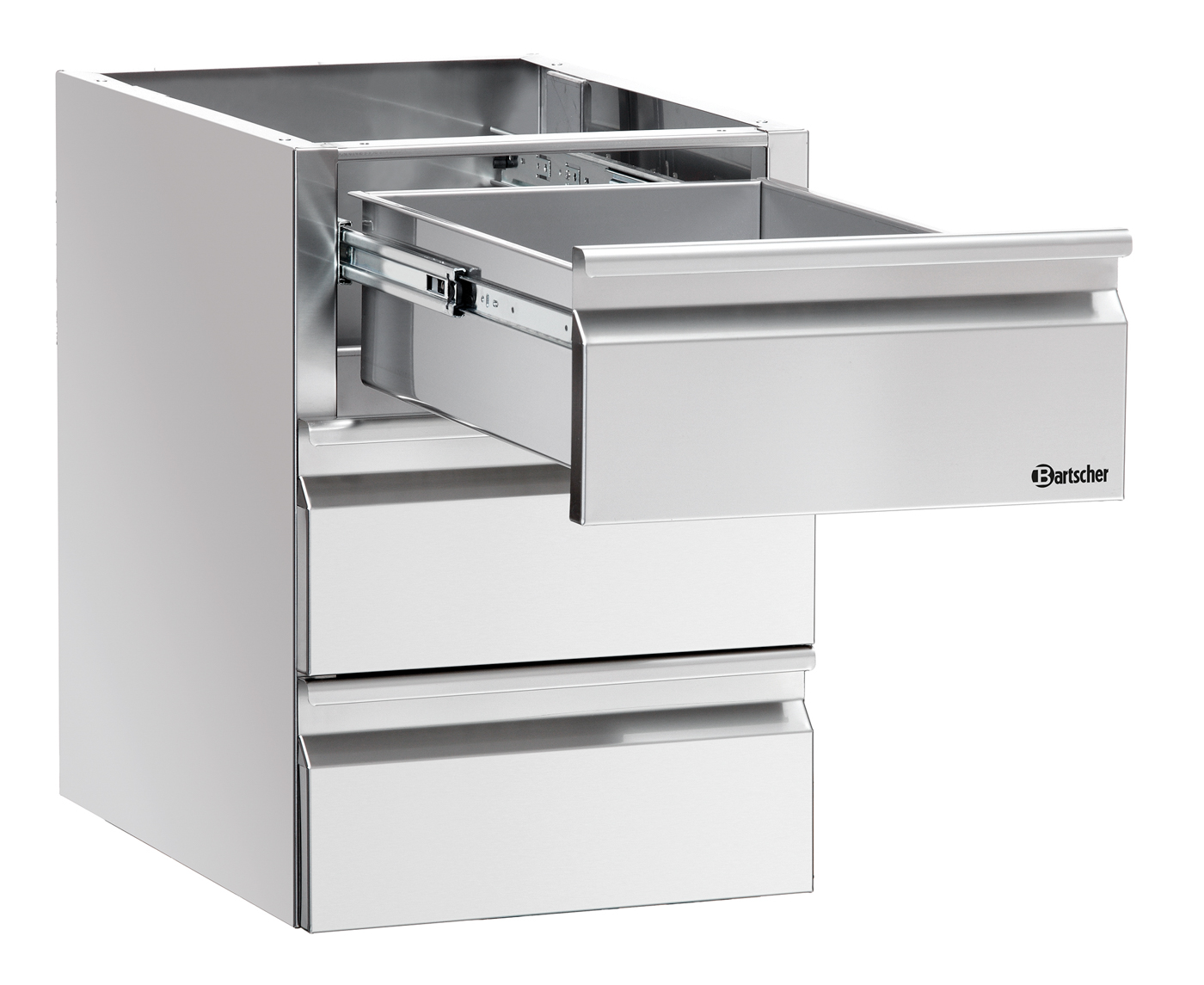 Bartscher Schubladenblock 3 x 1/1 GN | TiefeInnen: 526 mm | Maße: 40 x 68,5 x 57,8 cm.Gewicht: 23,5 kg