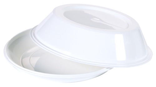 Warmhalteset aus weißem Polypropylen, für Teller bis max. Ø 26 cm, ohne Griffloch, stapelbar, temperaturresistent von -20C bis