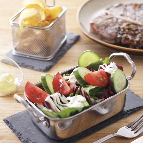 Behälter, rechteckig, 0,5 Liter, 10x10x8 cm. Das verzinkte Stahlblech verleiht dieser Serie ein rustikales Design.