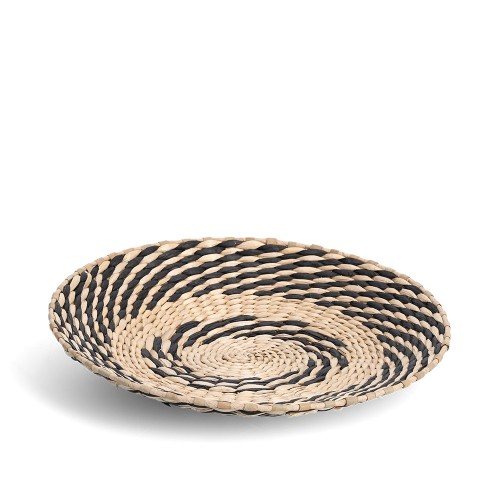 Dekoteller, Papier-/Rohrkolbengeflecht, / Maße: Ø 35 cm, natur/schwarz