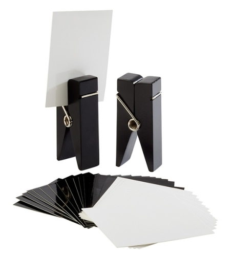 Kartenhalter, 2er Set 4 x 2,5 cm, H: 10 cm Holz, schwarz inklusive 30 Beschriftungskarten 10 x 8 cm (15x weiß und 15x