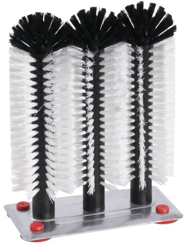 Gläserbürsten schwarze und weiße Borsten aus Polypropylen, auf Aluminiumplatte 19 x 10 cm, mit 4 Saugfüßen Durchmesser Bürste: 7 cm, Höhe: