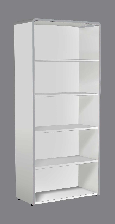 Einzelregal MODUS, Farbe: lichtgrau, Maße: 80 x 38 x 185 cm, 5 Ordnerhöhen, gerundete Eckverbindung in Alusilber,