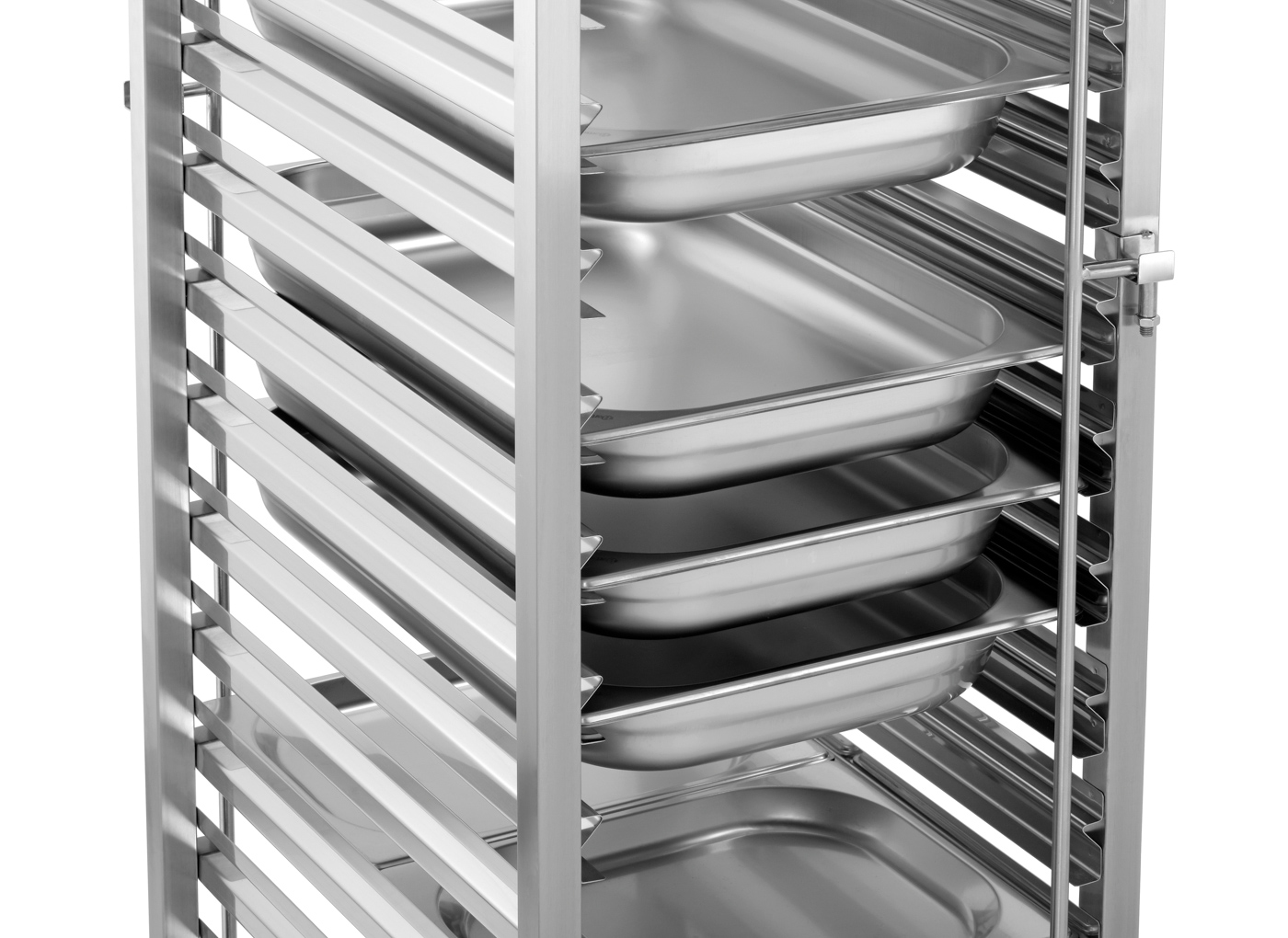 Bartscher Gastronormwagen AGN1500-1/1 | Je eineBehältersicherung an Vorder- und Rückseite |Maße: 44 x 61,5 x 171,0 cm. Gewicht: 20,6 kg