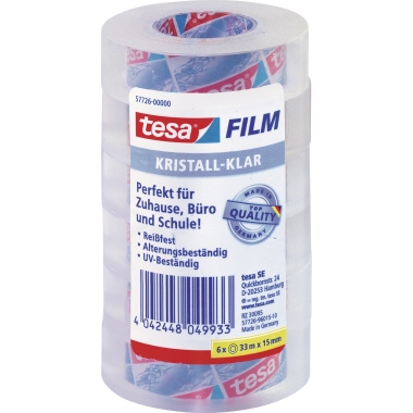 tesa® Klebefilm tesafilm® kristall-klar 15 mm x 33 m (B x L) einseitig klebend ohne Lösungsmittel Polypropylen durchsichtig 6 St./Pack.