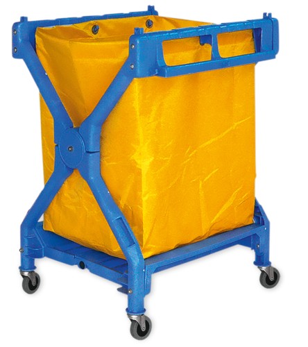 Wäschewagen. Kunststoff. 4 schwenkbare Rollen Ø 7,5 cm, platzsparend zusammenklappbar.