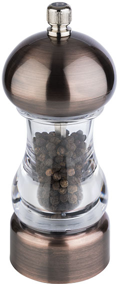 Pfeffermühle -COPPER- Ø 6 cm, H: 15 cm Acryl, ABS Farbe: Kupfer / transparent Mahlwerk aus Carbonstahl Mahlgrad stufenlos