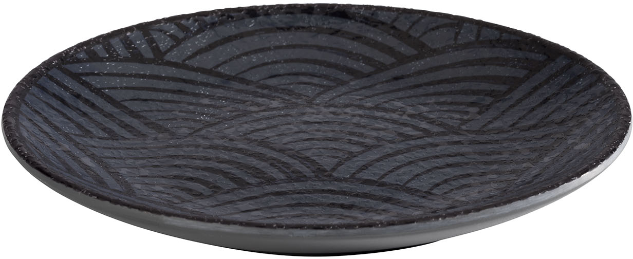 Teller -DARK WAVE- Ø 14,5 cm, H: 1,5 cm Melamin innen: Dekor außen: schwarz spülmaschinengeeignet stapelbar nicht