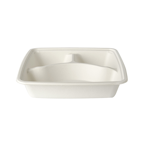 25 Menü-Trays, Zuckerrohr "pure" 3-geteilt 4,5 cm x 23 cm x 23 cm weiss von PAPSTAR