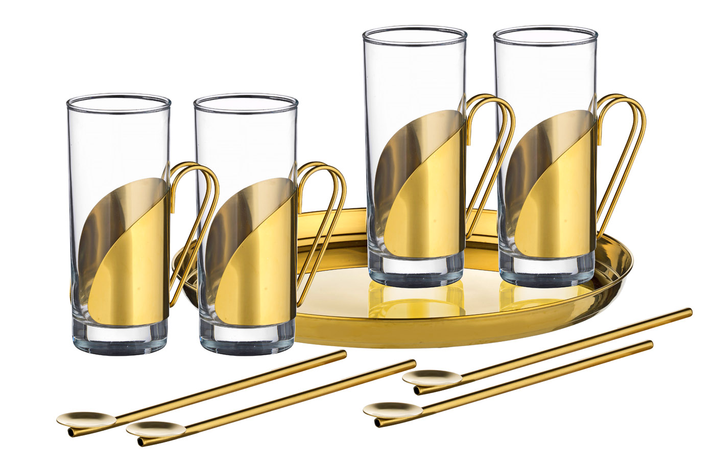 9-tlg. Irish Coffee Set GALWAY, mit goldener PVD-Beschichtung.