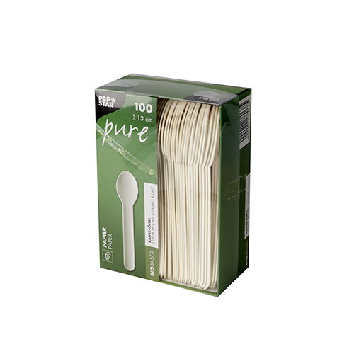 100 Kaffeelöffel, Papier "pure" 13 cm weiss von PAPSTAR