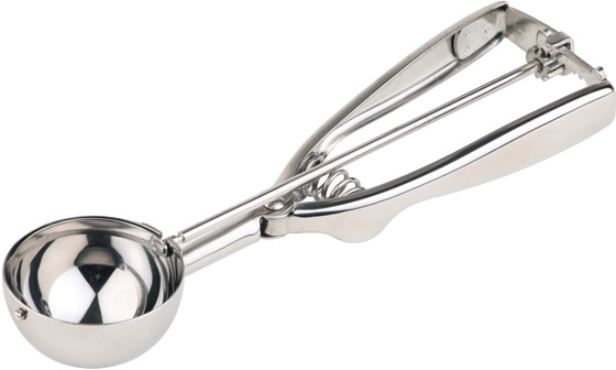 Eisportionierer, 1/16 Liter Ø 6 cm, Länge 22,5 cm 18/8 Edelstahl hochglanzpoliert mit Edelstahlfeder spülmaschinengeeignet