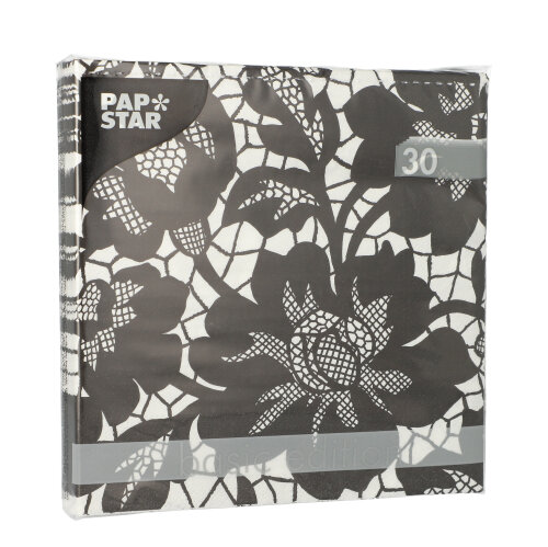 30 Servietten, 3-lagig 1/4-Falz 33 cm x 33 cm schwarz "Rich Lace" von PAPSTAR