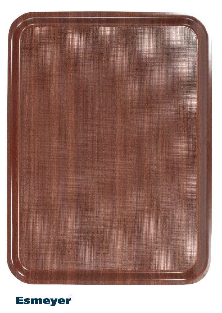 Kantinentablett OSLO eckig, Länge: 60 cm,Breite: 45 cm, Höhe: 1,8 cm, rutschfest aus 3 mm-Pressholz, mahagonifarben,