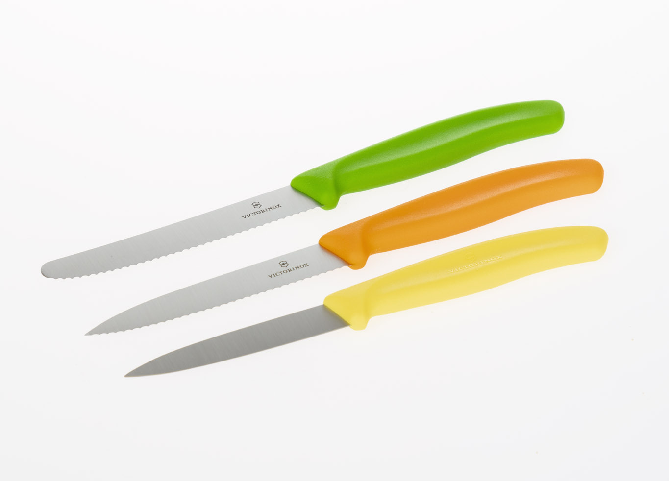 Gemüsemesser 3er-Set Victorinox SWISS CLASSIC, Farben: grün, orange, gelb, in Geschenkschachtel.