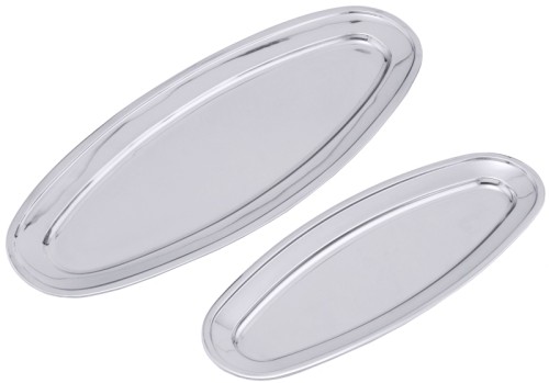 Fischplatte aus Edelstahl, hochglänzend poliert, mit gebördeltem Rand, mittelschwere Qualität Länge: 45 cm, Breite: 18 cm, Höhe: 2,3 cm