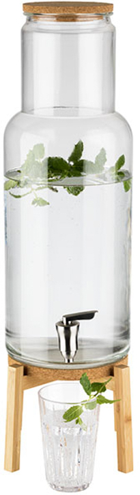 Getränkespender -NORDIC WOOD- 23 x 23 cm, H: 60,5 cm Behälter aus Glas Zapfhahn aus Edelstahl Deckel aus Kork Gestell aus