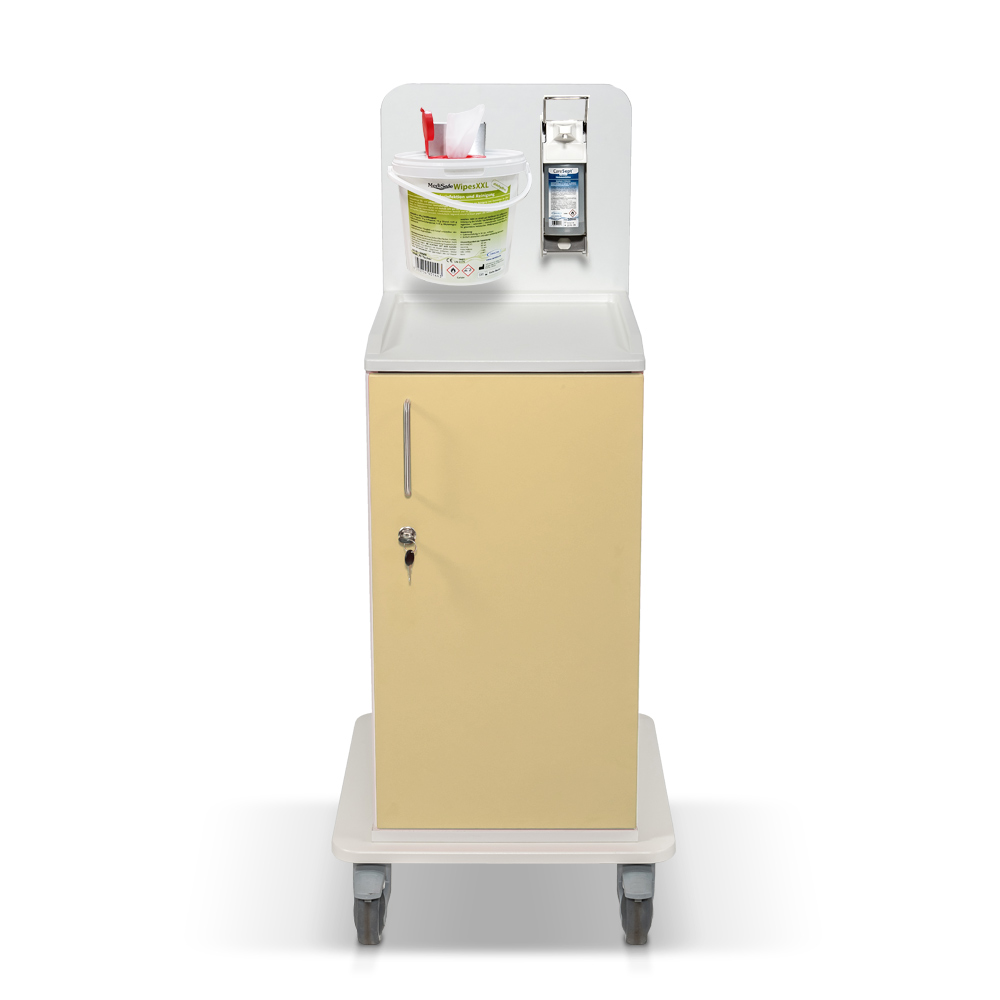 ETHERNASOLID® MULTICART Desinfektionswagen T11 mit Spenderhalterung und Desinfektionsspender für 500-ml-Euroflaschen, beige
