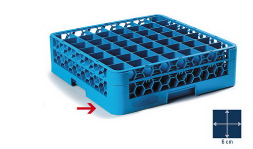 Carlisle Gläser-Grundkorb OPTICLEAN, 50x50 cm, blau, 49 Fächer à 6 x 6 cm, Höhe 8 cm