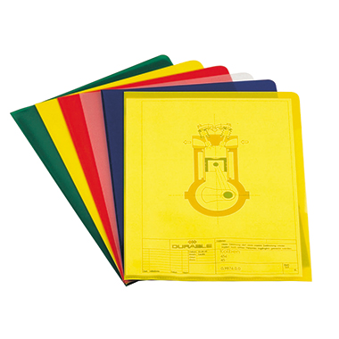 DURABLE Sichthülle DIN A4 0,12mm oben, rechts offen nicht dokumentenecht Polypropylen je 20 x grün, gelb, rot, transparent, blau glänzend 100