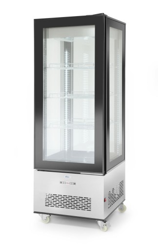 Kühlvitrine RT400L, Gehäuse aus Edelstahl mit Dreifachverglasung. Mit selbstschließender Tür. Zwangsluftkühlung