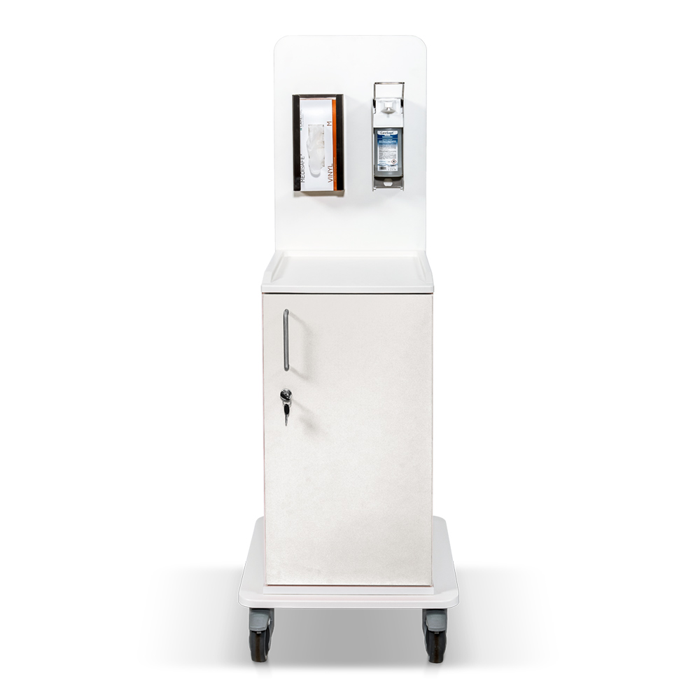 ETHERNASOLID® MULTICART Infektionswagen T13 mit Handschuhbox-Halterung und Desinfektionsspender für 500-ml-Euroflaschen, weiß