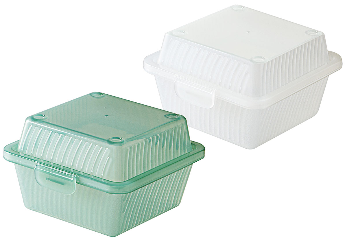 Mehrweg Hamburgerbox aus Polypropylen Die umweltfreundliche Alternative zu Einwegschalen Farbe: Weiß, Maße: 12,5 x 13 x 8 cm