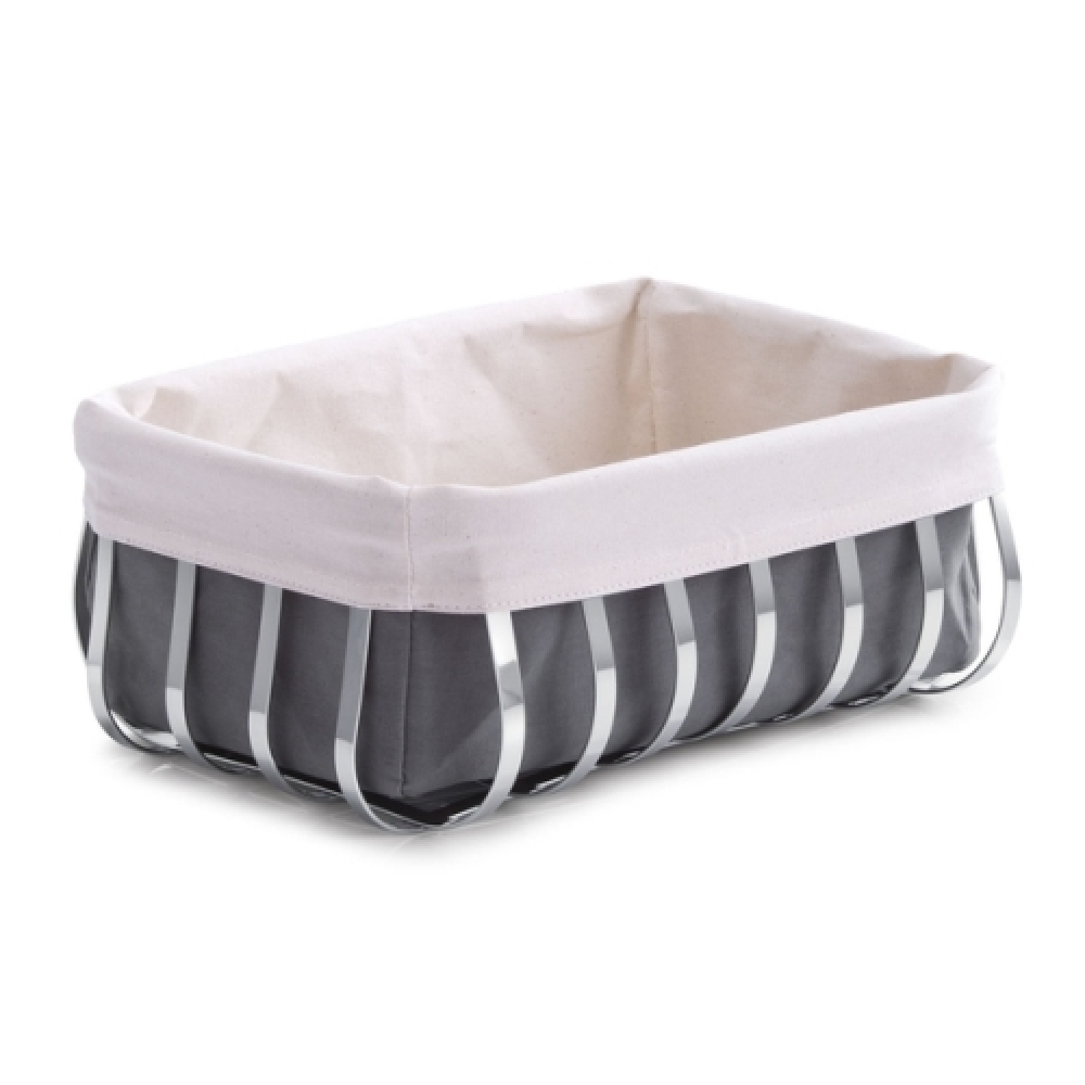 Brotkorb STAGE, Maße: 33 x 24 x 13 cm, stapelbar, extrem stabile Ausführung aus verchrom- tem Metall (1,7 mm dick), Brotbeutel grau/creme