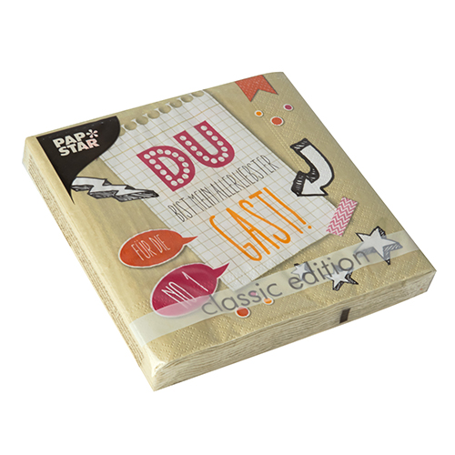 20 Servietten, 3-lagig 1/4-Falz 33 cm x 33 cm "Allerliebster Gast" von PAPSTAR