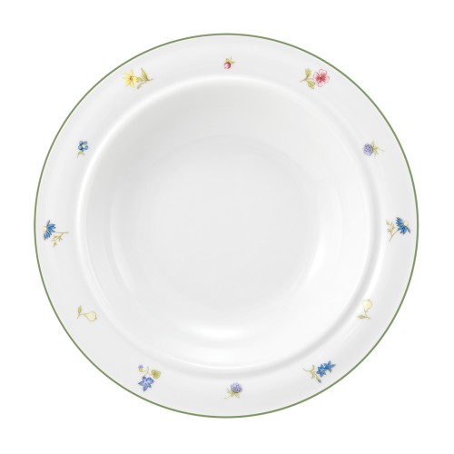 Seltmann Teller tief 23 cm, rund, Form: Community, Dekor: 57389 Streublume grüne Linie, hohe Kantenschlagfestigkeit, Made in Germany