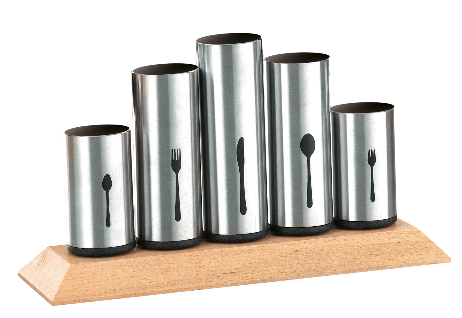 Besteckhalter PIPES, Material: Edelstahl 18/8 und Buchenholz Maße: ca. 30 x 10 x 16,5 cm.