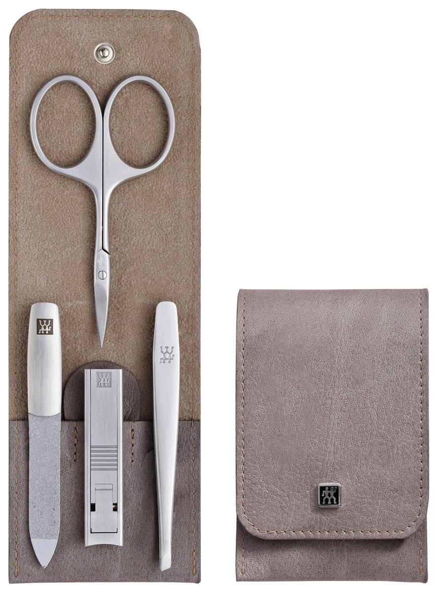 Druckknopfetui, 4-tlg, Edelstahl, Taupe, Serie: TWINOX. Marke: ZWILLING