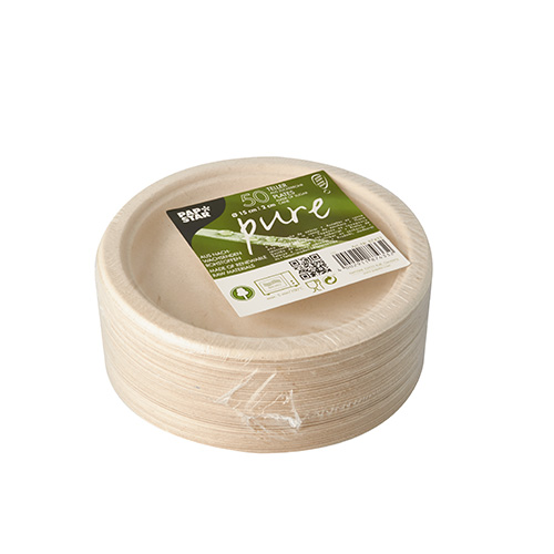 PAPSTAR 50 Teller, Zuckerrohr "pure" ungeteilt Ø 15 cm · 2 cm natur